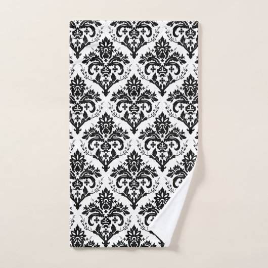 Zwart op White Damask Pattern Bad Handdoek (Handdoek)