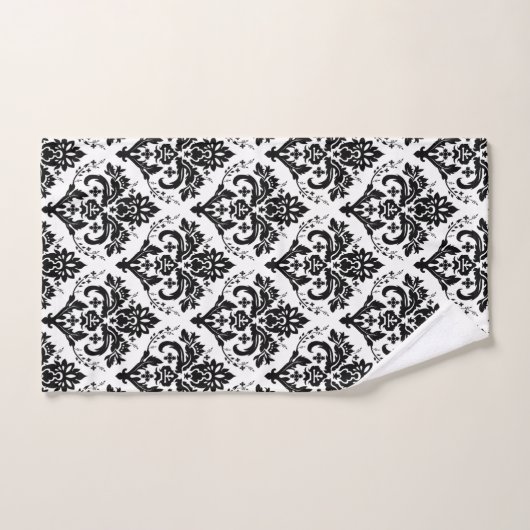 Zwart op White Damask Pattern Bad Handdoek (Handdoek)
