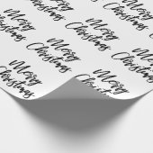 Zwart op White Merry Kerstkalligraphy Script Cadeaupapier (Hoek)