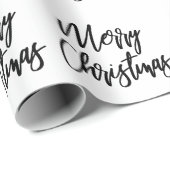 Zwart op White Merry Kerstkalligraphy Script Cadeaupapier (Rol Hoek)