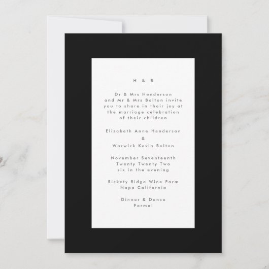 Zwart op White Modern Minimalistic Simple Wedding Kaart (Voorkant)