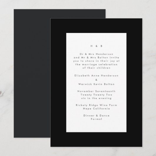 Zwart op White Modern Minimalistic Simple Wedding Kaart (Voorkant / Achterkant)