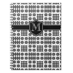 Zwart op White Monogrammed Welsh Faux Tapestry Notitieboek