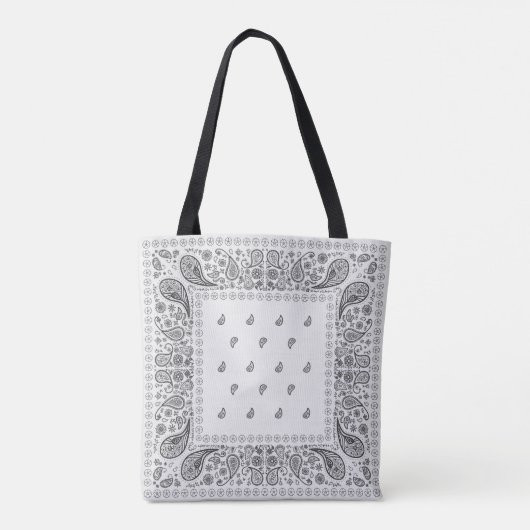 Zwart op White Paisley Design Tote Bag (Achterkant)