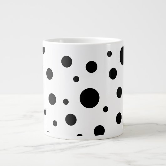 Zwart op White Polka Dot Pattern Grote Koffiekop (Voorkant)