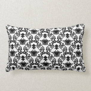 Zwart op White Tulip Damask Pattern Kussen
