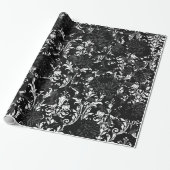 Zwart op wit acanthus Leaf Black Floral Paleis Cadeaupapier (Uitgerold)