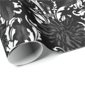 Zwart op wit acanthus Leaf Black Floral Paleis Cadeaupapier (Rol Hoek)