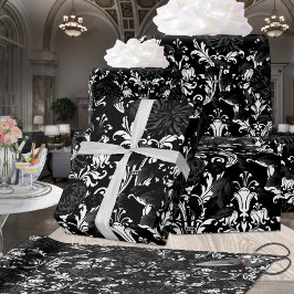 Zwart op wit acanthus Leaf Black Floral Paleis Cadeaupapier