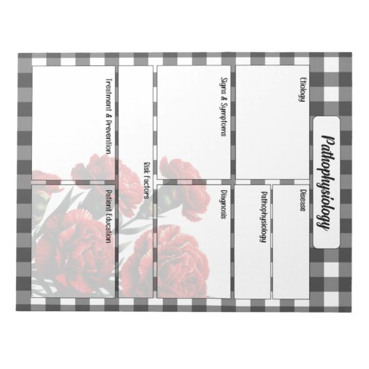 Zwart op wit Bloemen Gingham_ Pathofysiologie Temp Notitieblok (Voorkant)