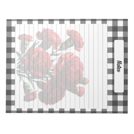 Zwart op wit bloemengingham _ Notities Notitieblok (Voorkant)