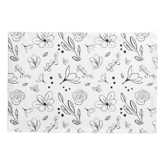 Zwart op wit Bloempatroon Minimalistisch Modern Kussensloop (Achterkant)