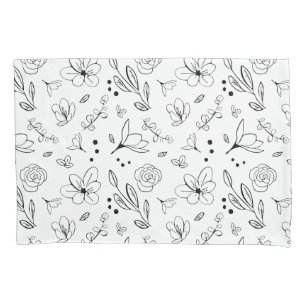 Zwart op wit Bloempatroon Minimalistisch Modern Kussensloop