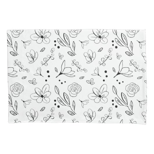 Zwart op wit Bloempatroon Minimalistisch Modern Kussensloop (Voorkant)