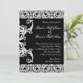 Zwart op wit cirkel Damask bruiloft uitnodigingen (Staand voorkant)