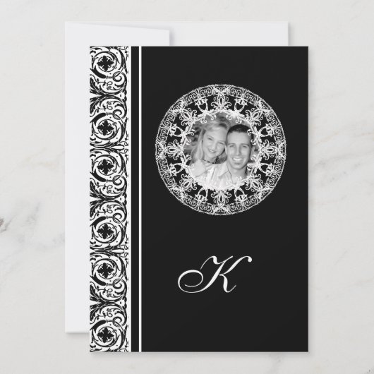 Zwart op wit cirkel Damask bruiloft uitnodigingen (Achterkant)