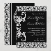 Zwart op wit cirkel Damask bruiloft uitnodigingen (Voorkant / Achterkant)