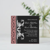 Zwart op wit cirkel Damask bruiloft uitnodigingen (Staand voorkant)