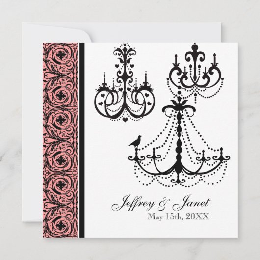 Zwart op wit cirkel Damask bruiloft uitnodigingen (Achterkant)