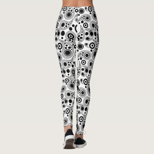 Zwart op wit cirkels paisleststijlpatroon leggings (Achterkant)