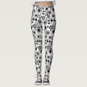Zwart op wit cirkels paisleststijlpatroon leggings (Voorkant)