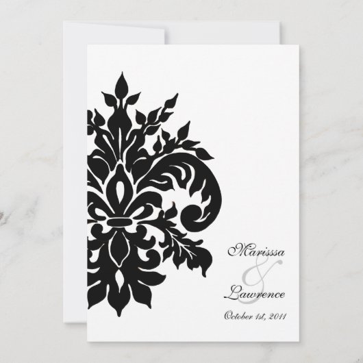 Zwart op wit Fleur de Lis Damask bruiloft Kaart (Achterkant)
