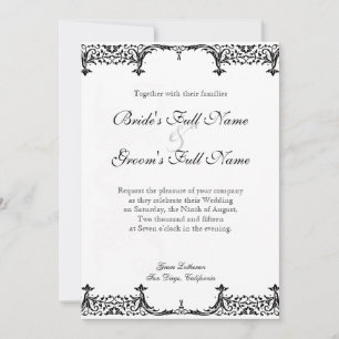 Zwart op wit Fleur de Lis Damask bruiloft Kaart
