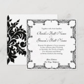Zwart op wit Fleur de Lis Damask bruiloft Kaart (Voorkant / Achterkant)