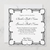 Zwart op wit Fleur de Lis Damask bruiloft Kaart (Voorkant)