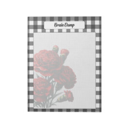 Zwart op wit Floral Gingham_ Brain Dump Notitieblok