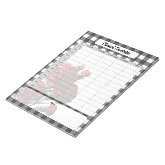 Zwart op wit Floral Gingham _ Klinische dienstrege Notitieblok (Schuin)