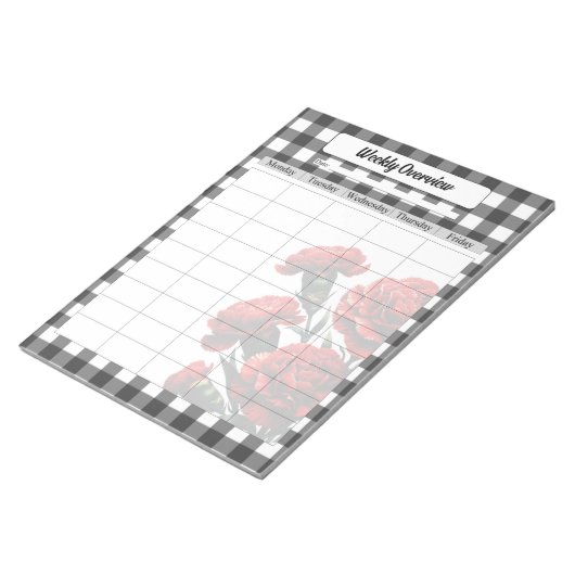 Zwart op wit Floral Gingham_ Wekelijks overzicht Notitieblok (Schuin)