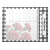 Zwart op wit Floral Gingham_ Wekelijks overzicht Notitieblok (Voorkant)