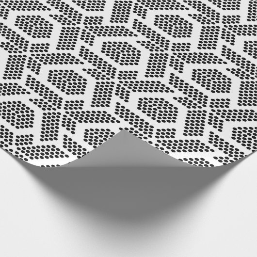 Zwart op wit gestippeld geometrisch patroon cadeaupapier (Hoek)
