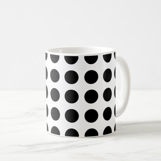 Zwart op Wit Groot Grootte Horizontale Polka Dots Koffiemok (Voorkant rechts)