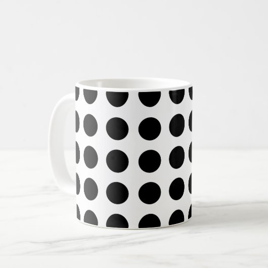 Zwart op Wit Groot Grootte Horizontale Polka Dots Koffiemok (Voorkant links)