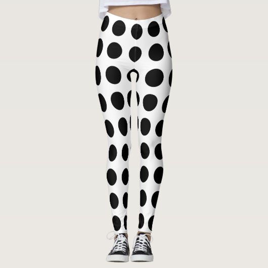 Zwart op Wit Groot Grootte Horizontale Polka Dots Leggings (Voorkant)