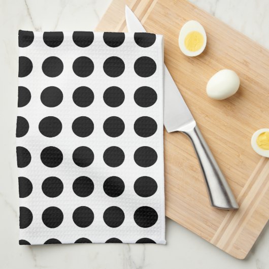 Zwart op Wit Groot Grootte Horizontale Polka Dots Theedoek (Quarter Fold)
