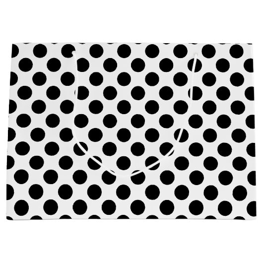 Zwart op wit grote grootte polka stippen groot cadeauzakje (Voorkant)