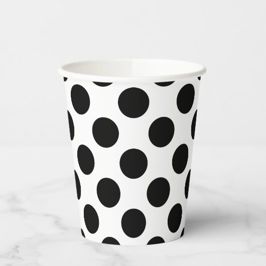 Zwart op wit grote grootte polka stippen papieren bekers (Links)