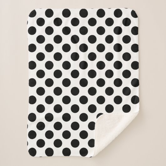Zwart op wit grote grootte polka stippen sherpa deken (Voorkant)