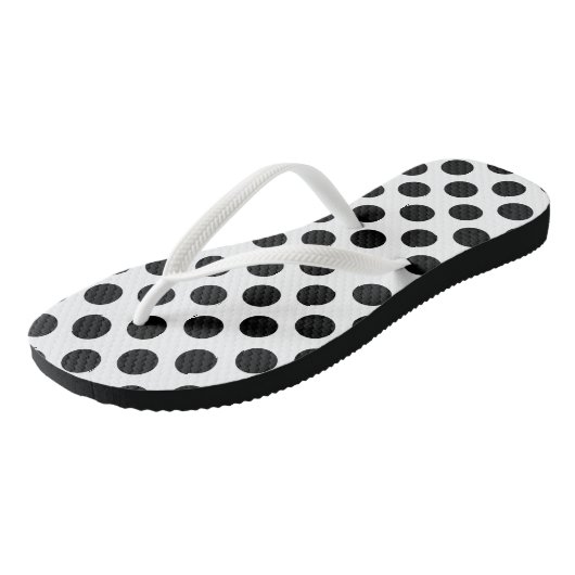 Zwart op wit grote grootte polka stippen teenslippers (Schuin)
