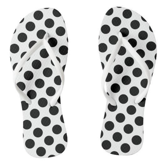 Zwart op wit grote grootte polka stippen teenslippers (Voetbed)