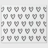 Zwart op wit handgetekende harten cadeaupapier (Vlak)
