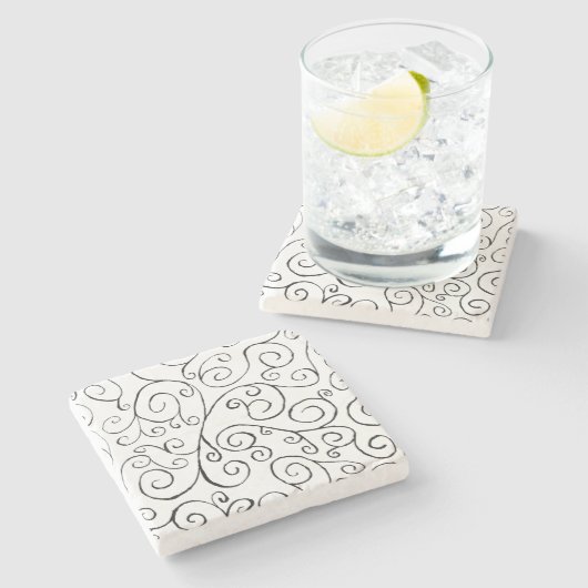 Zwart op wit handschilderd valpatroon stenen onderzetter (Zijkant)