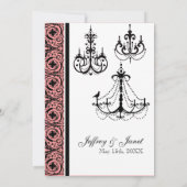 Zwart op wit kroonluchter damast bruiloft uitnodig kaart (Achterkant)