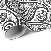Zwart op wit  paisleypatroon cadeaupapier (Rol Hoek)