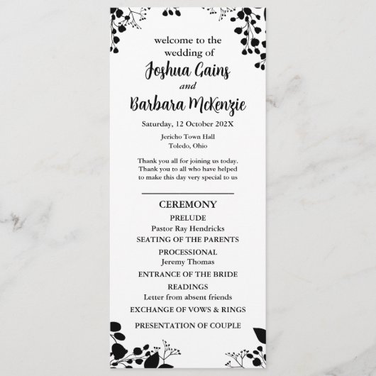 Zwart op wit plat programma programmakaart (Voorkant)