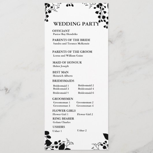 Zwart op wit plat programma programmakaart (Achterkant)