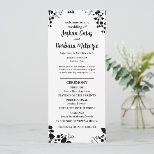 Zwart op wit plat programma programmakaart (Staand voorkant)